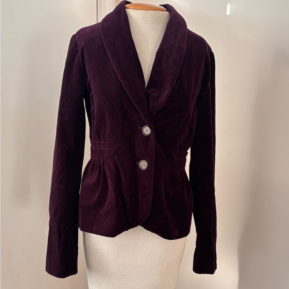 J Crew Velvet Blazer Fitted Shawl Collar Jacket Peplum Plum Purple Size 0